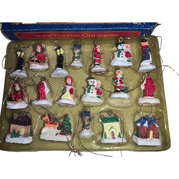 Victorian Mini Christmas Tree Polystone Ornaments Set of 18 Open Package - Picture 3 of 10